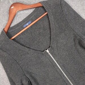 Gap Womens Medium‎ Charcoal Gray Textured Knit Full Zip V-Neck Cardigan Sweater